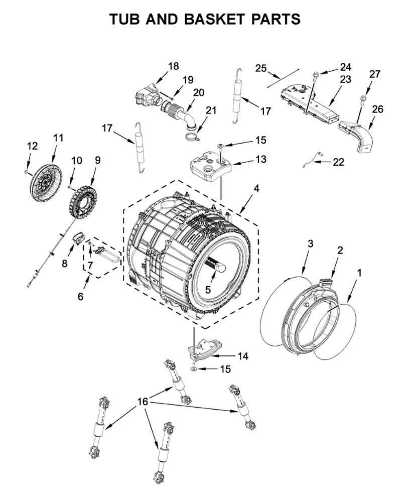 Tub And Basket Parts Diagram and Parts List for MHW8630HW0  Maytag Washer