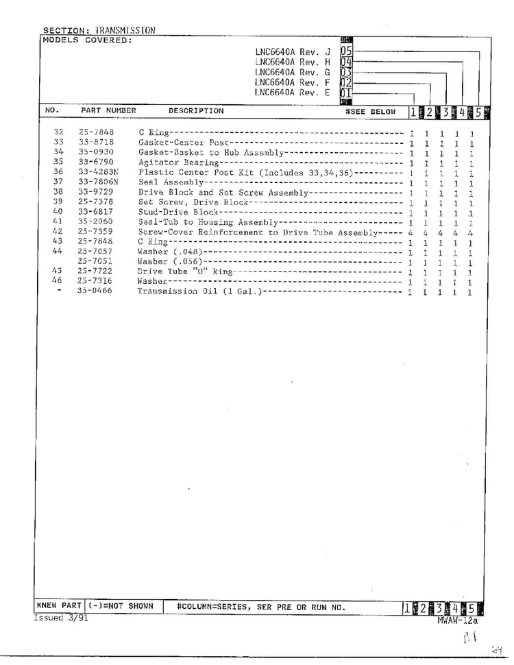 Transmission Page 5 Diagram and Parts List for 6640A  Norge Washer