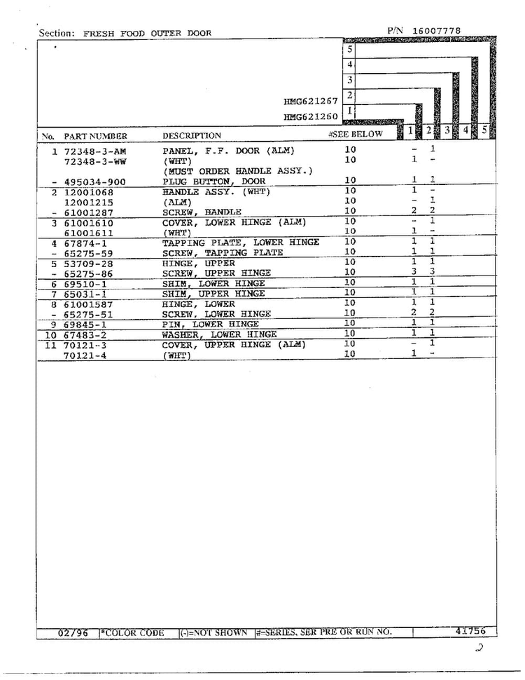 Fresh Food Outer Door Page 2 Diagram and Parts List for HMG621267  Admiral Refrigerator