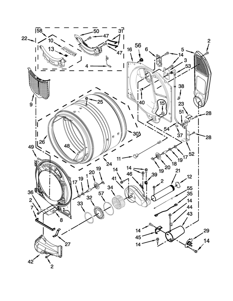 Bulkhead Parts Diagram and Parts List for MGD9000YG0  Maytag Dryer