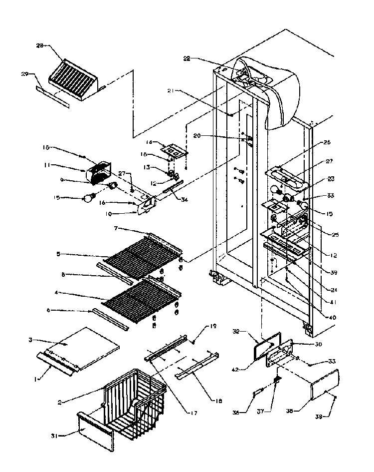 Fz Shelving And Ref Light Diagram and Parts List for SZD27NE-P1162410WE  Amana Refrigerator