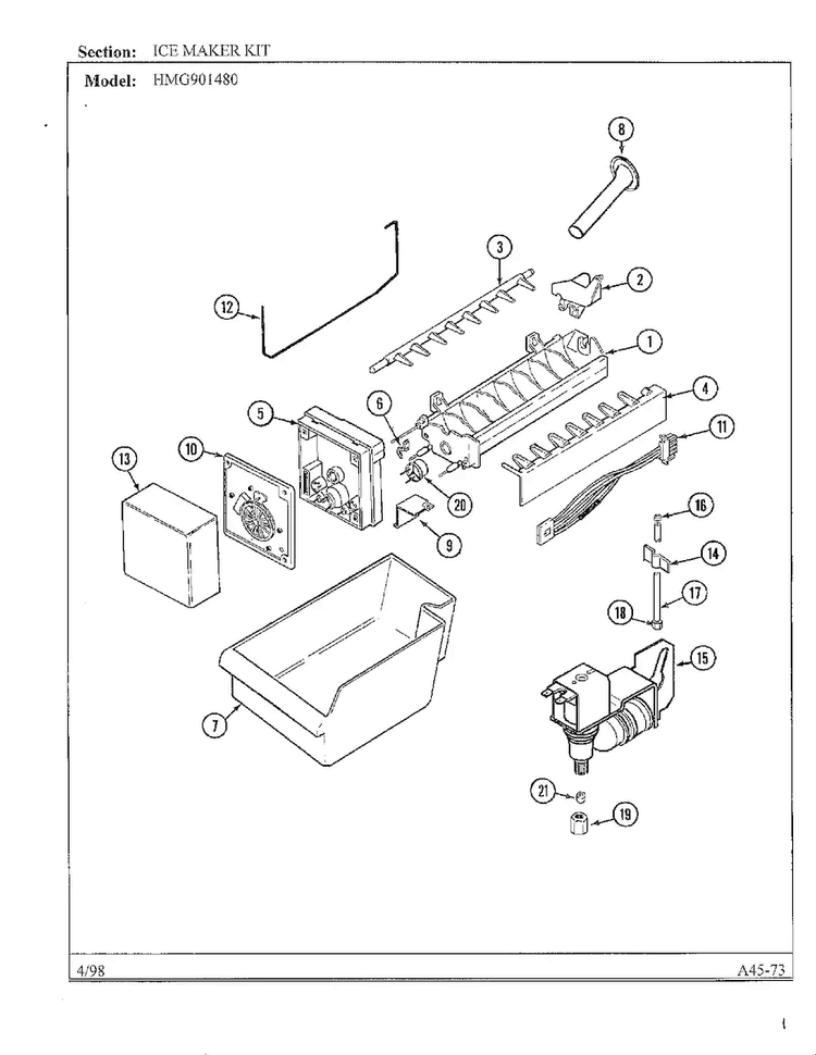 Ice Maker Kit Diagram and Parts List for HMG901480  Admiral Ice Maker