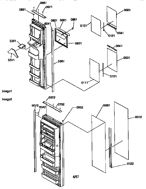 Door Trim And Panels Diagram and Parts List for 57089-P1190814WE  Amana Refrigerator
