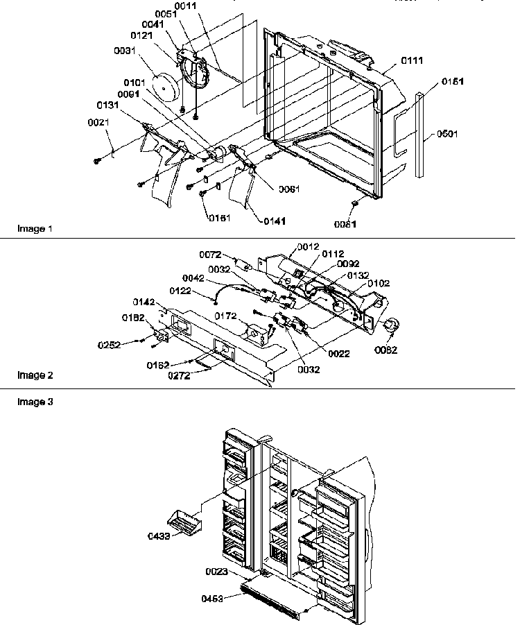 Ice & Water Cavity, Electronic Bracket & Toe Grille Diagram and Parts List for SRD20TPW-P1190811WW  Amana Refrigerator
