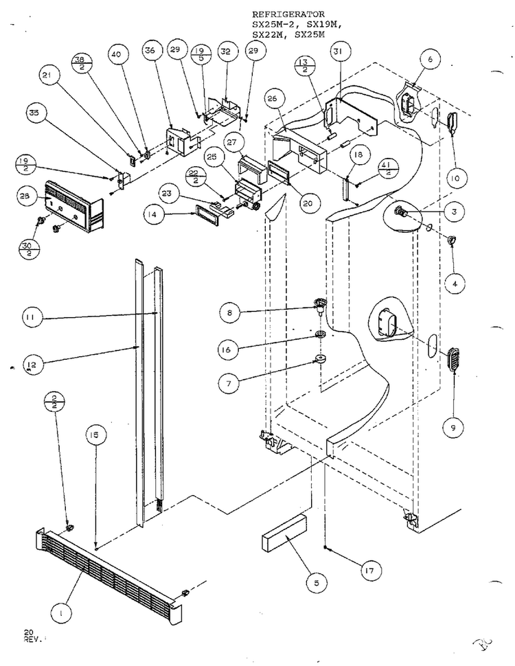 Freezer Controls And Cabinet Parts Diagram and Parts List for SX22M  Amana Refrigerator