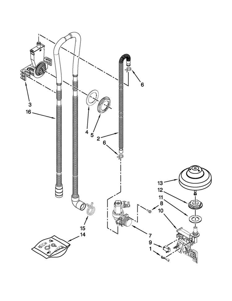 Fill, Drain And Overfill Parts Diagram and Parts List for JDB8000AWC1  Jenn-Air Dishwasher