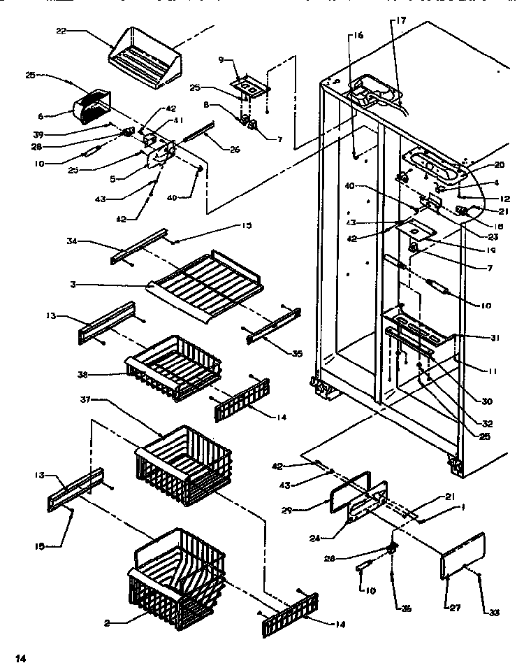 Freezer Shelving & Ref Light Diagram and Parts List for SRDE520SBW-P1183102WW  Amana Refrigerator