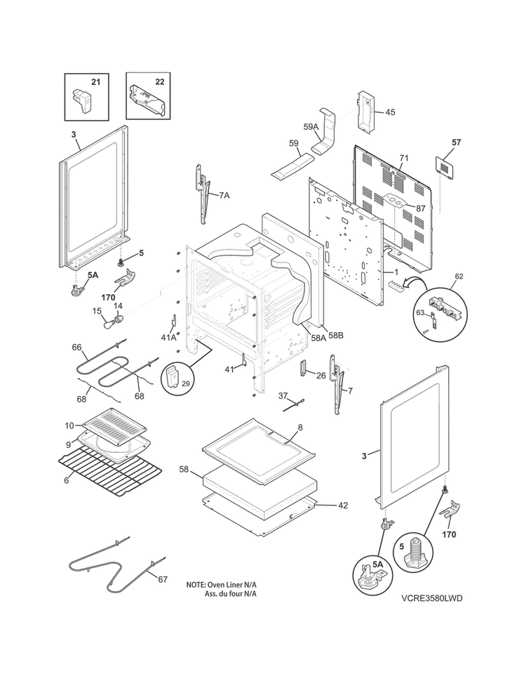 Body Diagram and Parts List for CRE3580QWB  Crosley Range