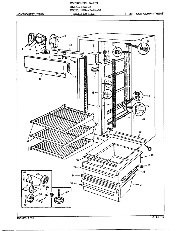 Fresh Food Compartment Diagram and Parts List for 22484-OA  Admiral Refrigerator
