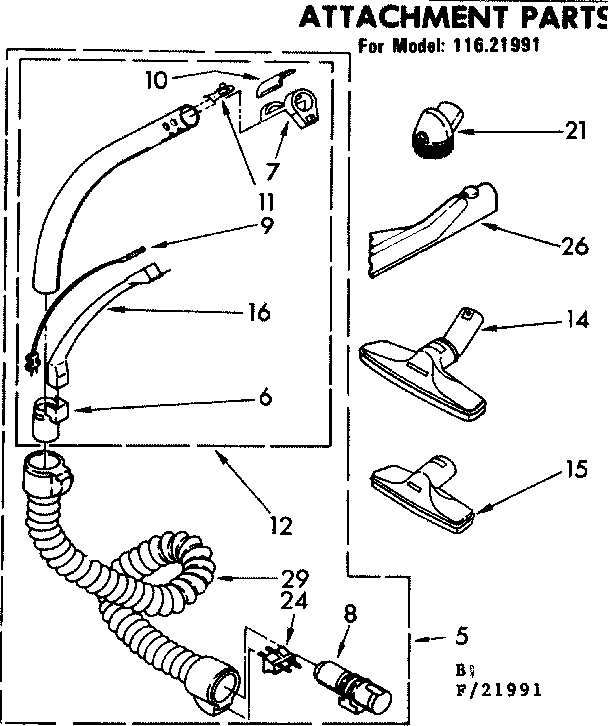 Attachment Parts Diagram and Parts List for 11621991  Kenmore Canister Vacuum
