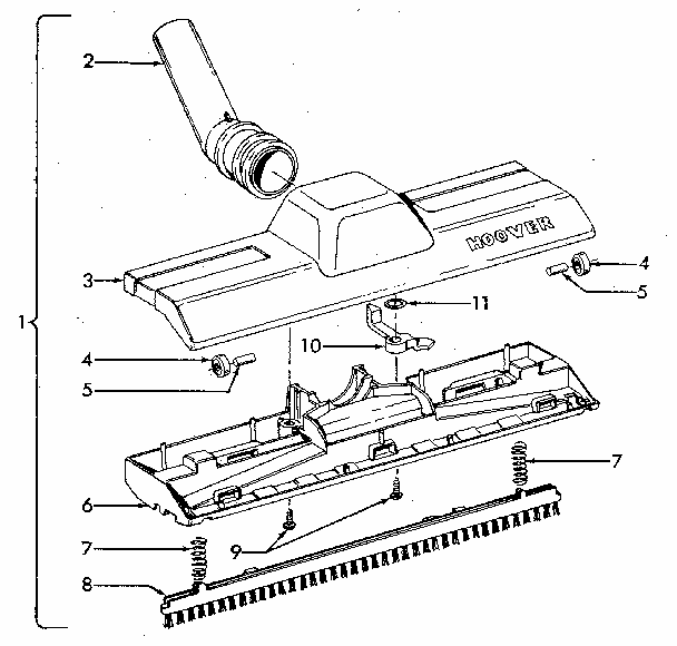 Rug & Floor Nozzle Diagram and Parts List for S2097  Hoover Upright Vacuum