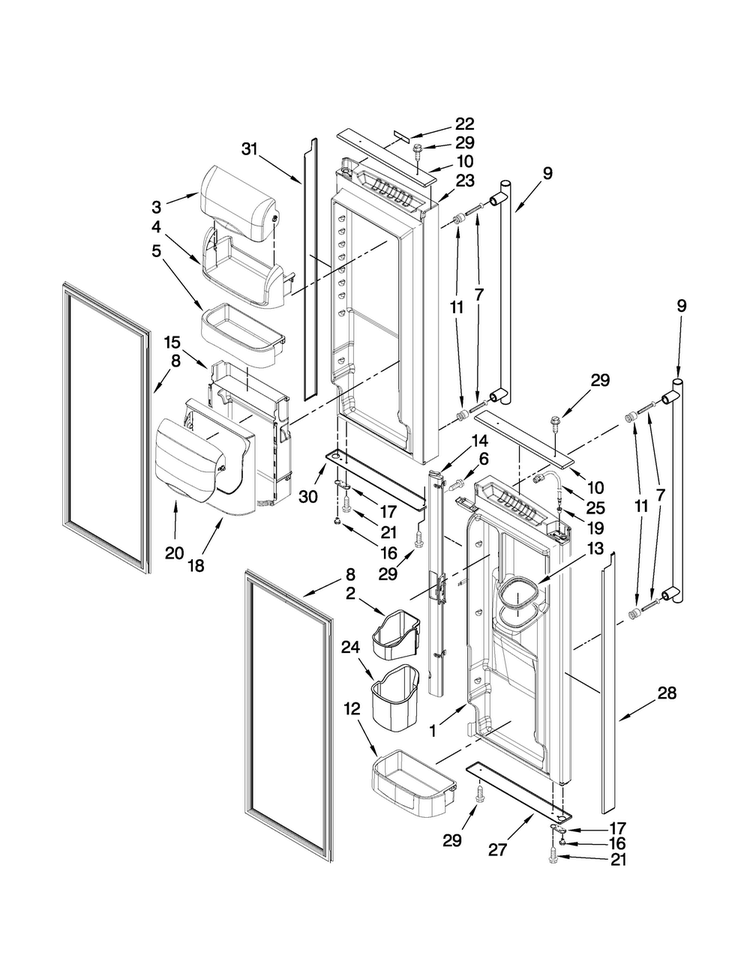 Refrigerator Door Parts Diagram and Parts List for JFI2089ATS2  Jenn-Air Refrigerator