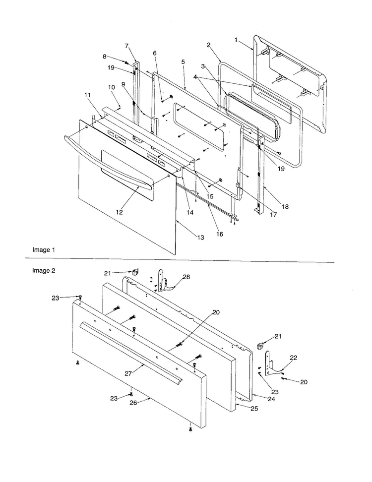 Oven Door And Broiler Door Diagram and Parts List for CSG3601W P1143396NW Caloric Range
