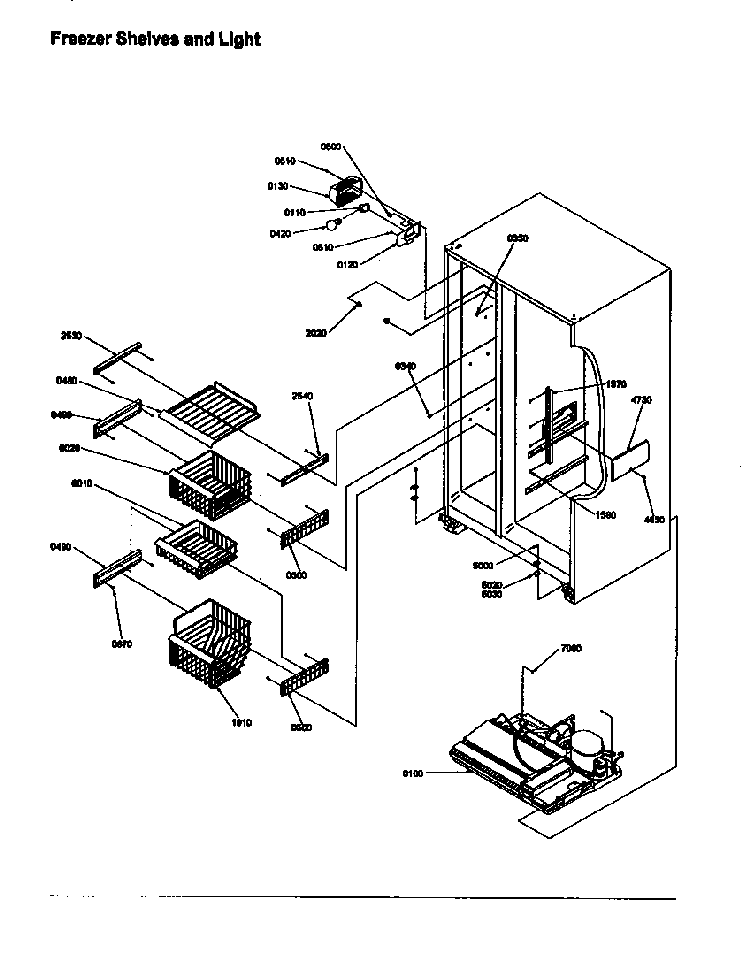 Freezer Shelves And Light Diagram and Parts List for SBD20S4E-P1190004WE  Amana Refrigerator