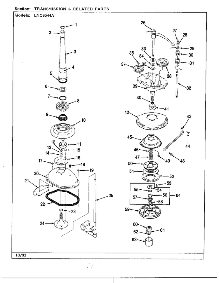 Transmission And Related Parts Diagram and Parts List for 6544A  Norge Washer