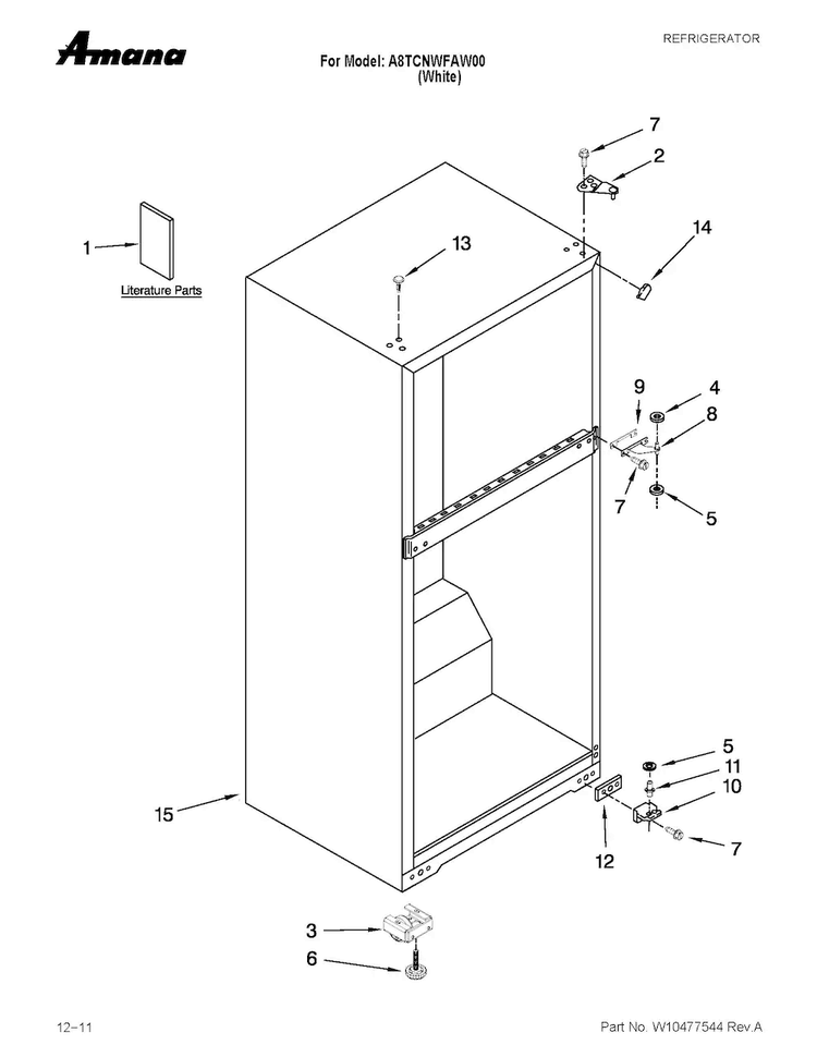 Cabinet Parts Diagram and Parts List for A8TCNWFAW00  Amana Refrigerator