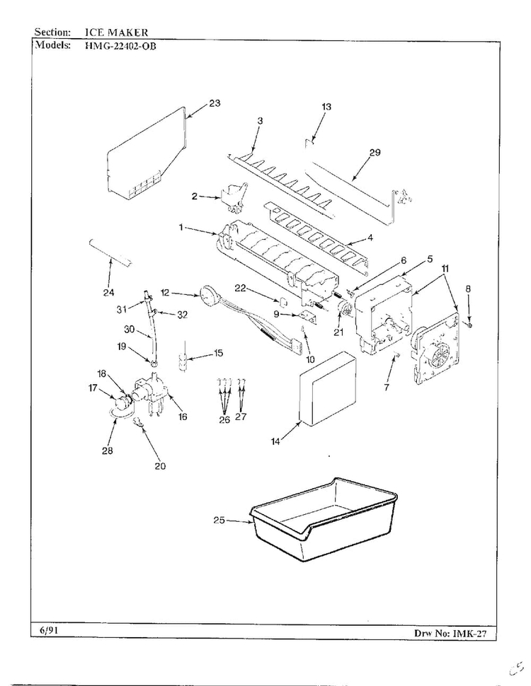 Ice Maker Diagram and Parts List for 22402-0A  Admiral Refrigerator