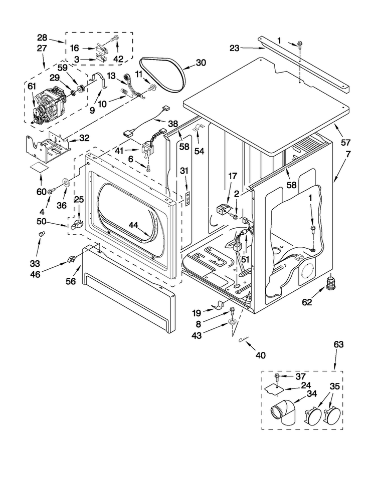 Upper Cabinet And Front Panel Parts Diagram and Parts List for MLE24PDAGW1  Maytag Dryer