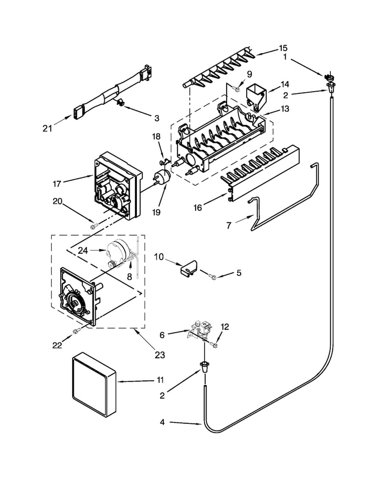 Icemaker Parts Diagram and Parts List for M1TXEGMYB01  Maytag Refrigerator