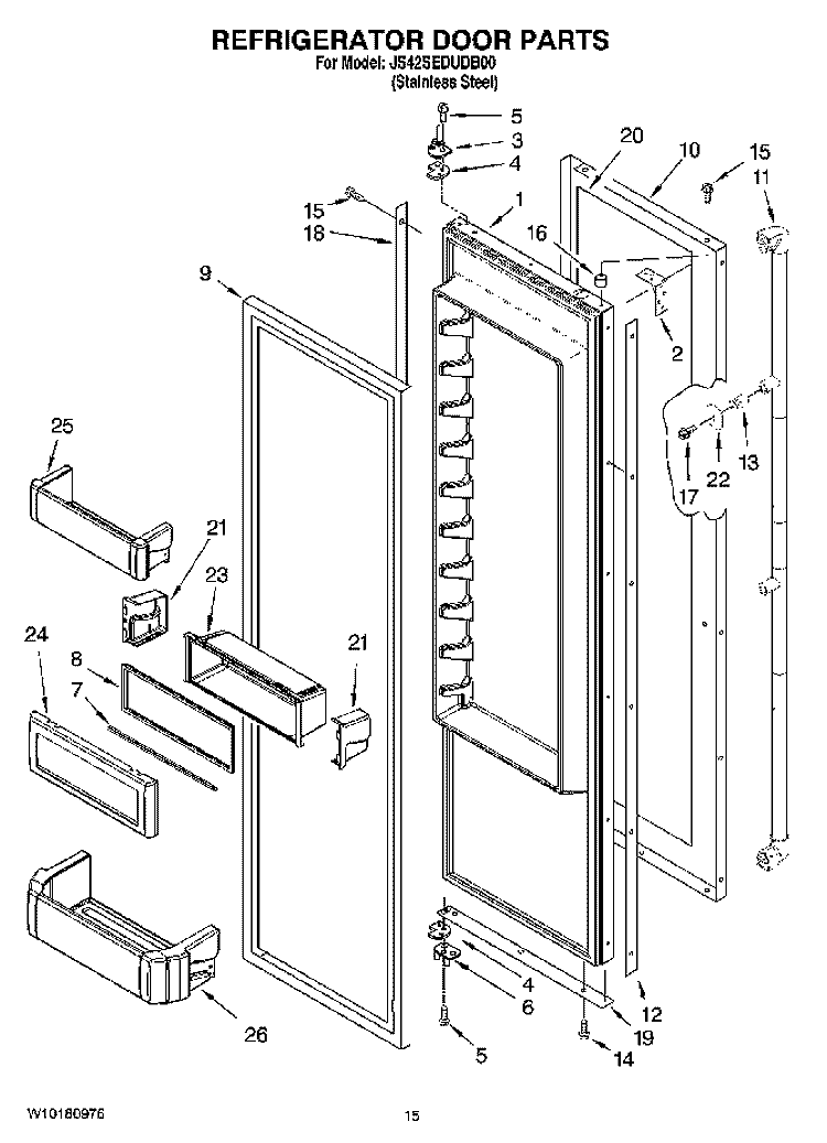 REFRIGERATOR DOOR PARTS Diagram and Parts List for JS42SEDUDB00  Jenn-Air Refrigerator