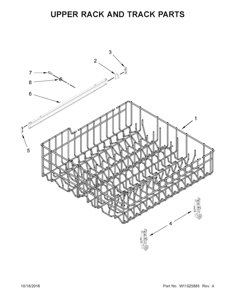 Upper Rack And Track Parts Diagram and Parts List for ADB1700ADB3  Amana Dishwasher