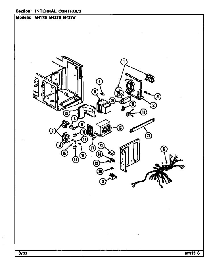 Internal Controls Diagram and Parts List for M437B  Jenn-Air Microwave