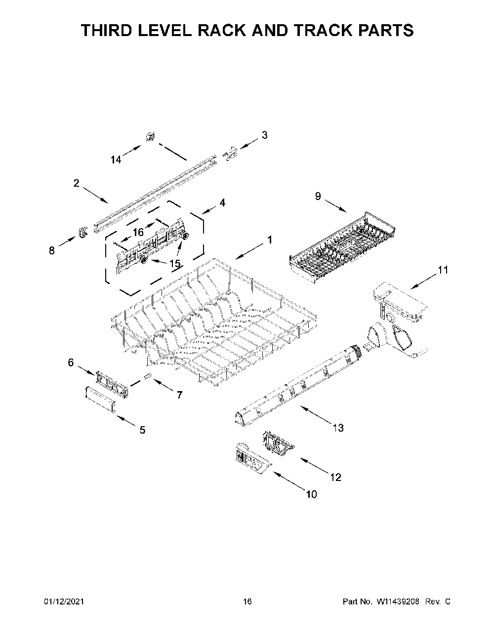 Third level rack and track parts Diagram and Parts List for MDB9979SKZ0  Maytag Dishwasher