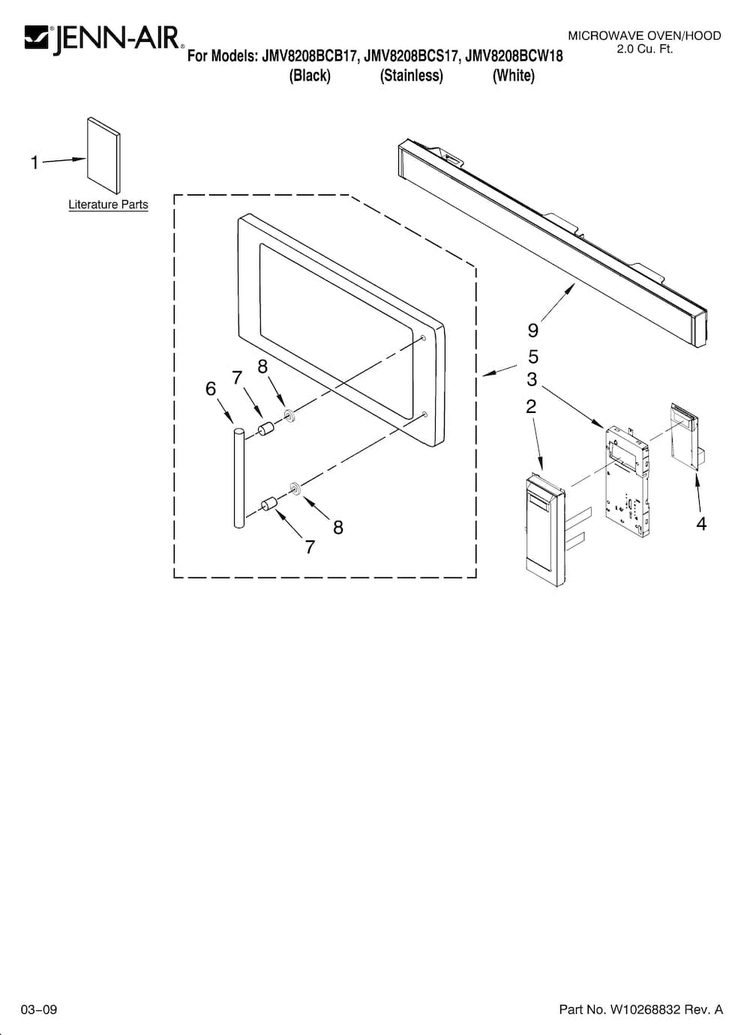 Control Panel Parts Diagram and Parts List for JMV8208BCW18  Jenn-Air Microwave
