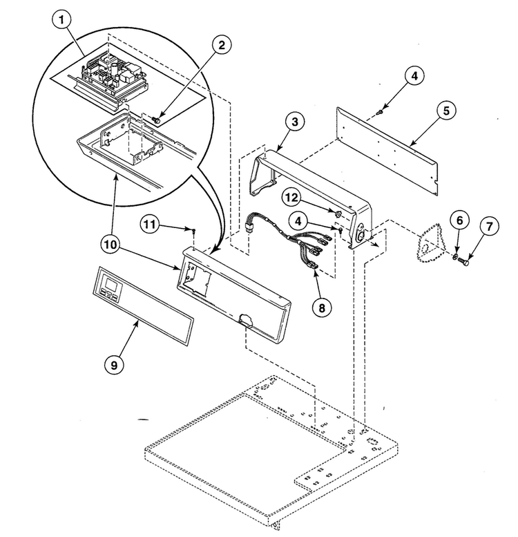 Control Panel Diagram and Parts List for SDG709QF  Speed Queen Dryer