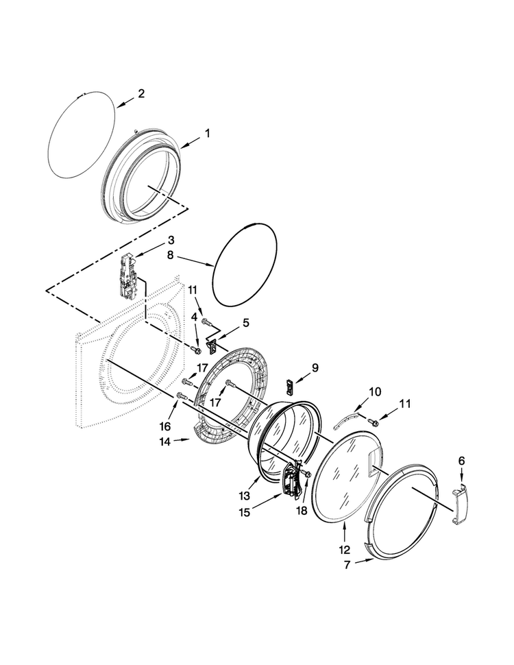 Washer Door Parts Diagram and Parts List for MLE20PRBZW2  Maytag Washer Dryer Combo