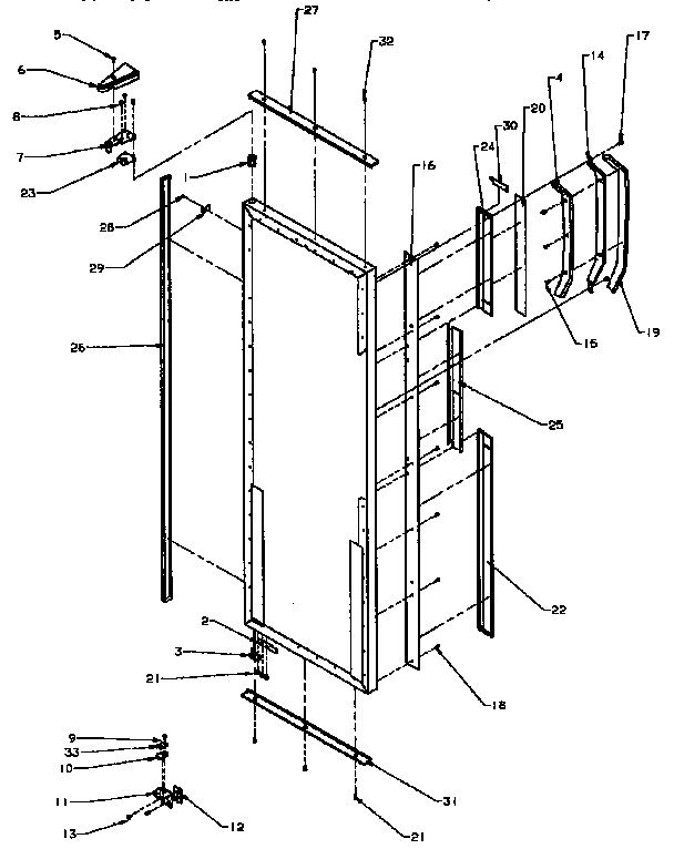 Refrigerator Door Hinge And Trim Parts Diagram and Parts List for SXD25NP-P1162420W  Amana Refrigerator