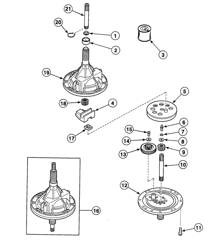 Transmission Diagram and Parts List for SWT021LA  Speed Queen Washer