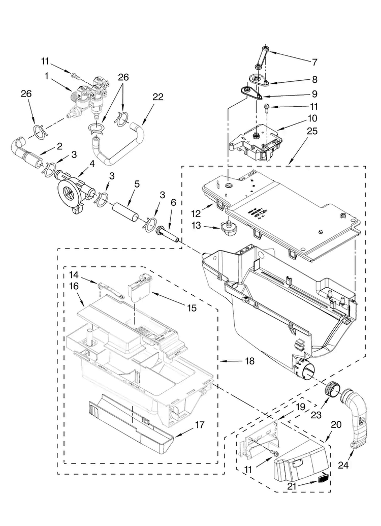 Dispenser Parts Diagram and Parts List for MHWE900VW00  Maytag Washer