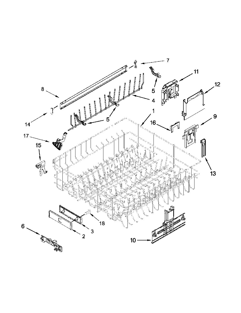 Upper Rack And Track Parts Diagram and Parts List for 66514749N511  Kenmore Dishwasher