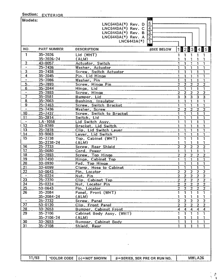 Exterior Page 2 Diagram and Parts List for 6443A  Norge Washer
