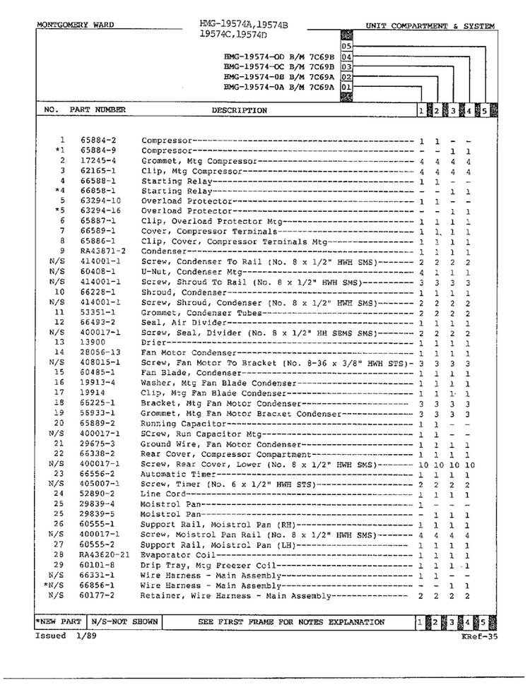 Unit Compartment/system Page 2 Diagram and Parts List for 19574C  Admiral Refrigerator