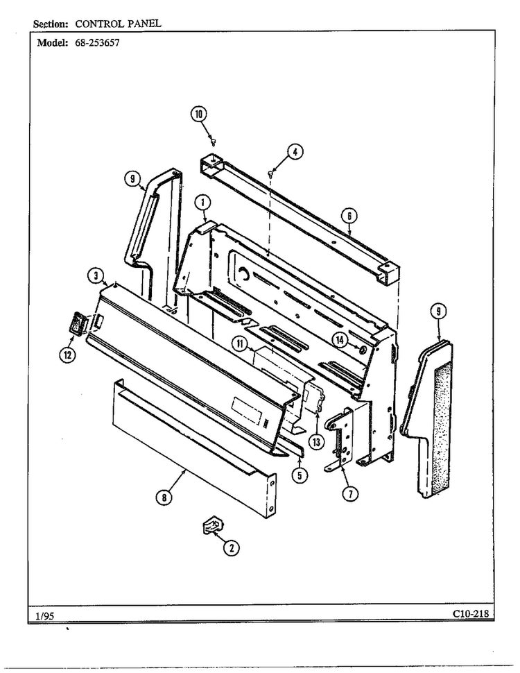 Control Panel Diagram and Parts List for 68-253657  Magic Chef Range