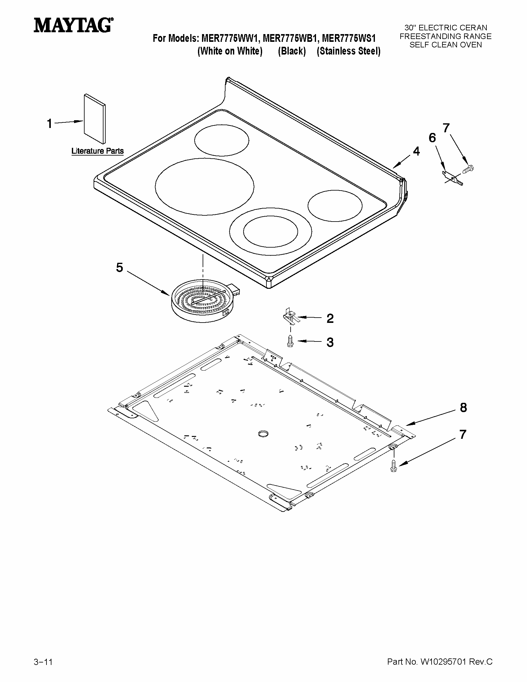 Cooktop Parts Diagram and Parts List for MER7775WW1  Maytag Range