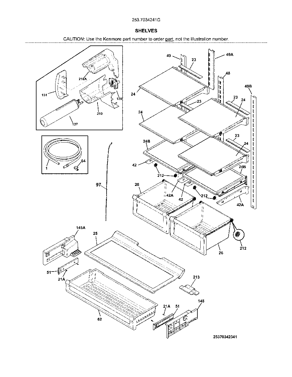 Chelves Diagram and Parts List for 2537034241G  Kenmore Refrigerator