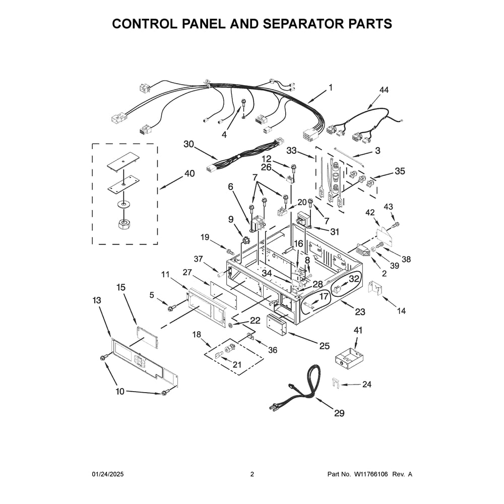 Control Panel And Separator Parts Diagram and Parts List for MLE27PDFGW0  Maytag Dryer