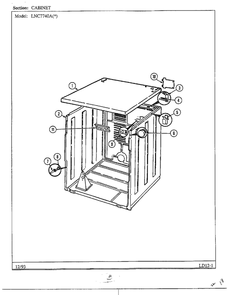 Cabinet Diagram and Parts List for 7740A  Norge Dryer