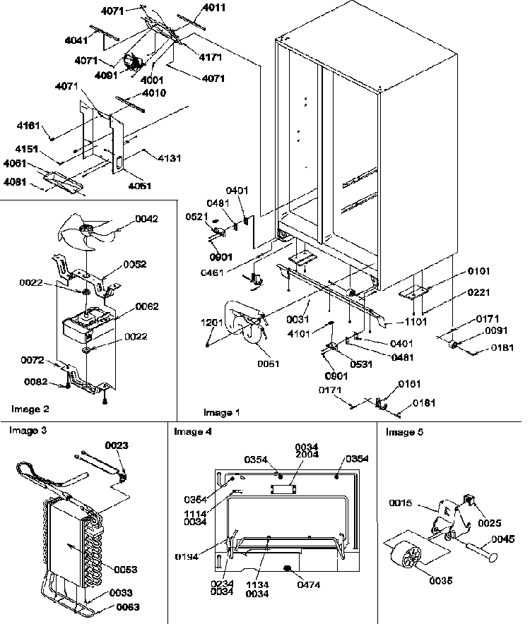 Drain System, Rollers, And Evaporator Assy Diagram and Parts List for SXD25S2E-P1190421WE  Amana Refrigerator
