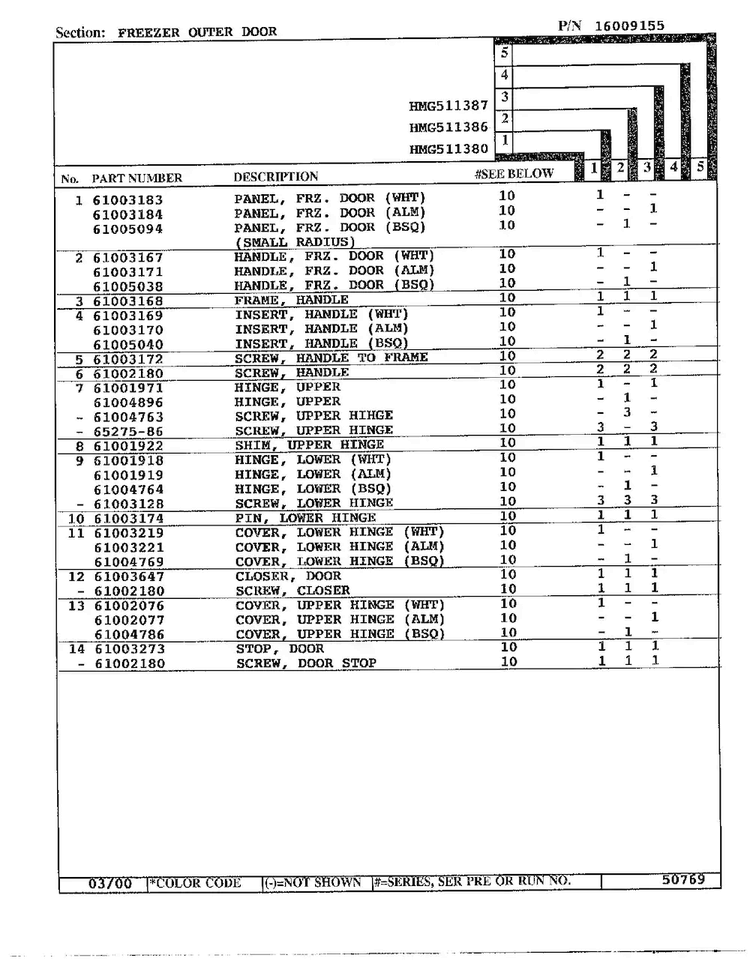 Freezer Outer Door Page 2 Diagram and Parts List for HMG511387  Admiral Refrigerator