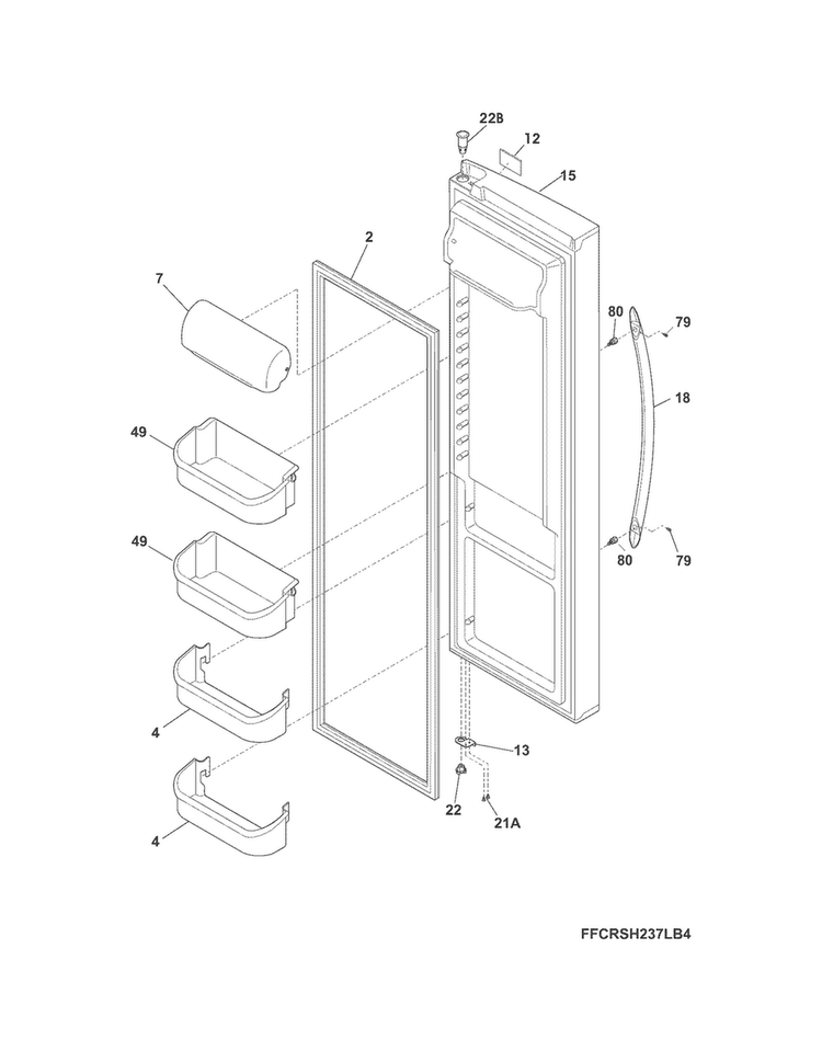 Refrigerator Door Diagram and Parts List for CRSH268MWB  Crosley Refrigerator