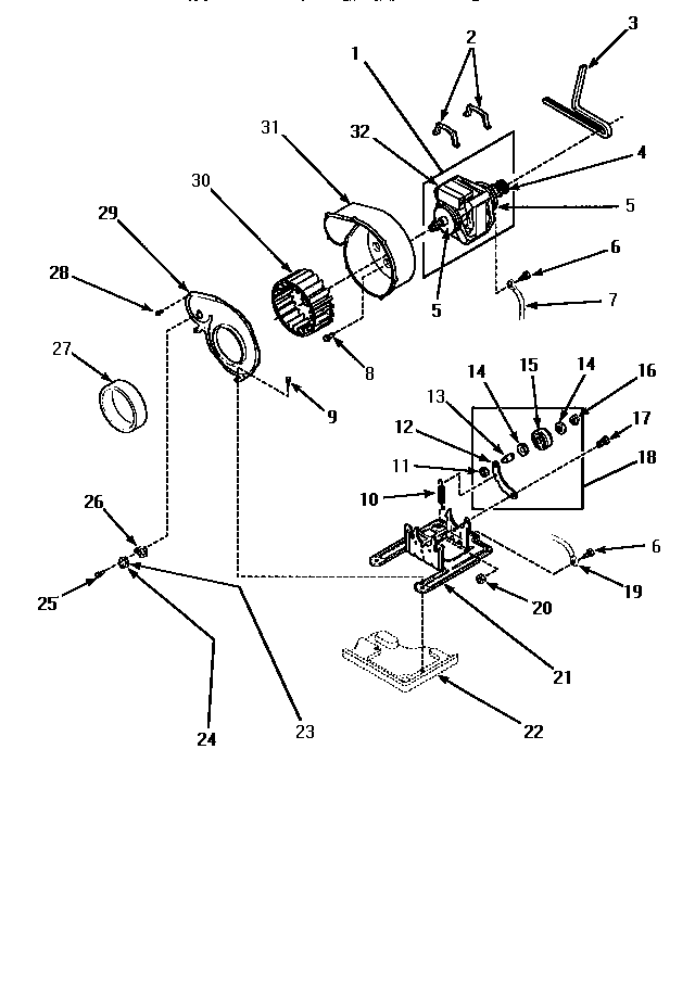 Motor, Exhaust Fan & Belt Diagram and Parts List for LE1007W-P1177601WW  Amana Dryer