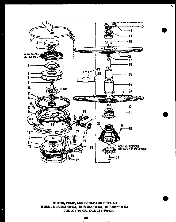 Section 10 Diagram and Parts List for DCS211-1L-OA  Caloric Dishwasher