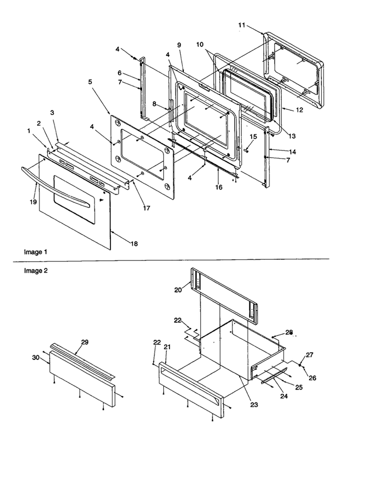 Oven Door And Storage Door Diagram and Parts List for ARG7800E-P1143355NE  Amana Range