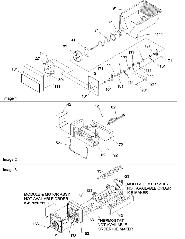 Ice Bucket Auger & Ice Maker Parts Diagram and Parts List for SRD528VE-P1320402WE  Amana Refrigerator