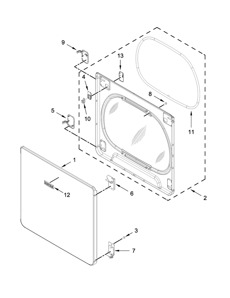 Door Parts Diagram and Parts List for MGDB835DW2  Maytag Dryer