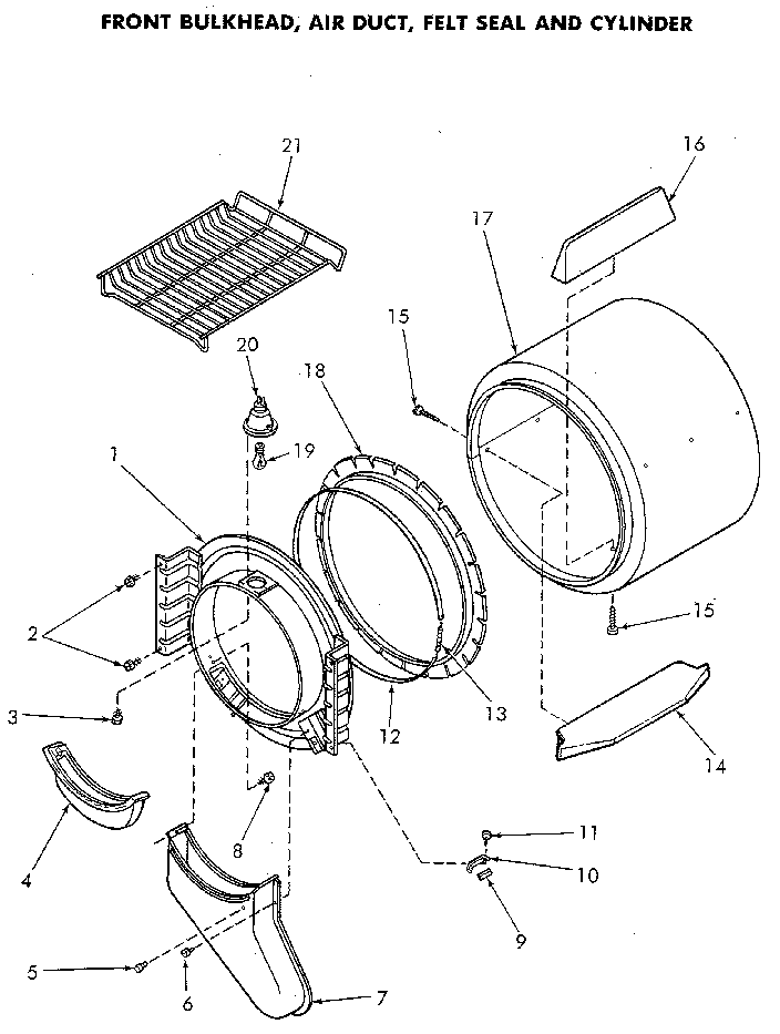 Front Bulkhead Diagram and Parts List for NG8839W53931  Speed Queen Dryer